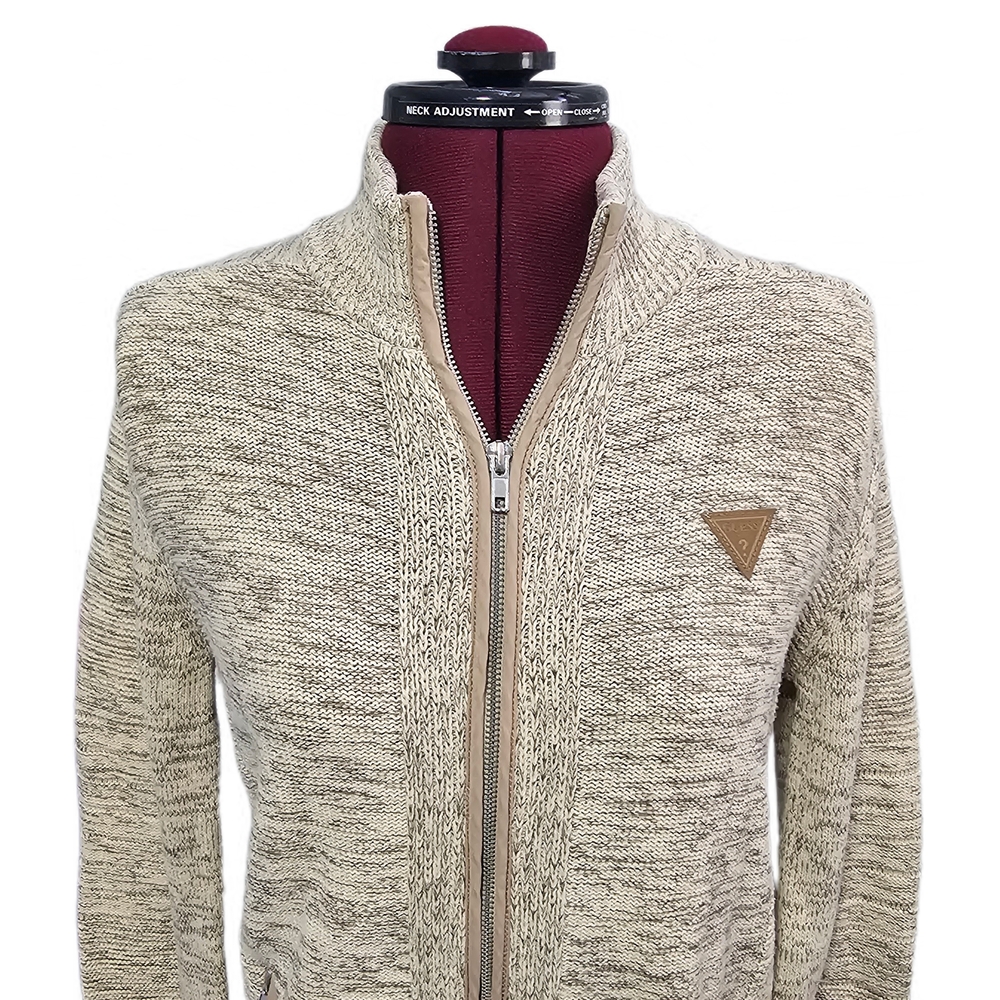 Guess Beige Marbled Zip Up Mock Neck Sweater Men - Picture 2 of 15